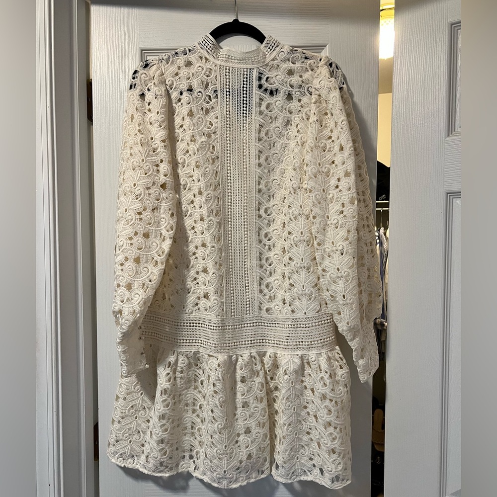 NWT H&M Conscious Ivory Openwork Cream Lace Broderie High Neck Dress size S
